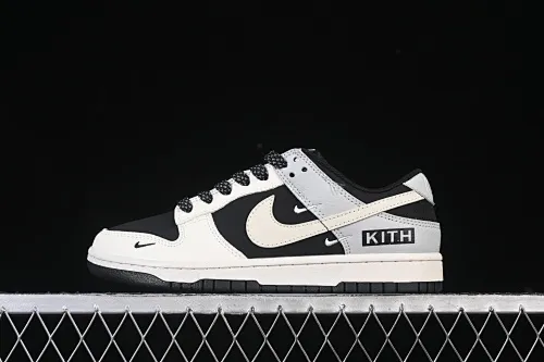 All categories Nk SB Dunk Series Nk SB Dunk Low High-end customized low-top sneakers Nike SB Dunk Low Kith joint beige black and gray three hooks Air Force One low-top casual sneakers QW5836-012